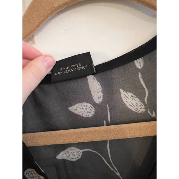 2X Black and White Leaf Vine Shift Dress Sheer Chiffon Button Up Flowy Boho - Picture 6 of 10